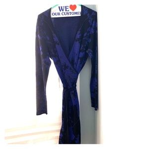 DVF Blue and Black Sweater Wrap Dress